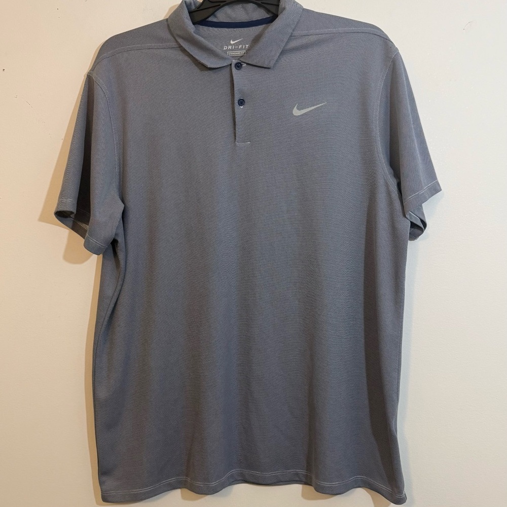 Nike Dri-FIT Standard Fit Gray Striped Polo Shirt Mens XL